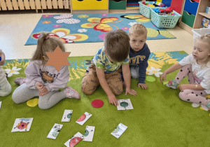 Chłopiec odnajduje dwie takie same połówki kropki.